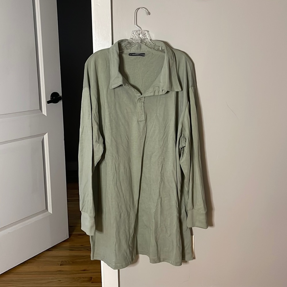 Threadbare Tall long sleeve polo shirt mini dress in jade